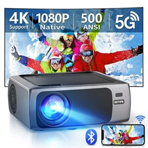 projector with wifi and bluetooth, 500 ansi betife native 1080p hd outdoor movie projector 4k supported, 450″ display & 50% zoom,5g wifi portable home theater video projector for tv stick,phone,laptop