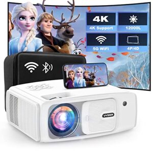 VYSER Projector with 5G WiFi & Bluetooth, 400ANSI Native 1080P Movie Projector with Screen, 4P/4D Keystone Correction, 300" Portable Outdoor Projector Compatible with HDMI, VGA, USB, iOS/Android