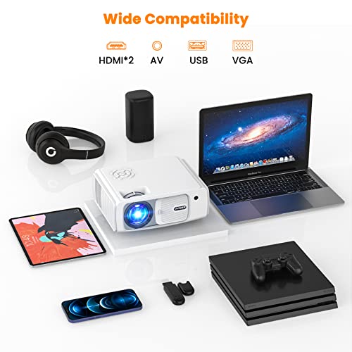 VYSER Projector with 5G WiFi & Bluetooth, 400ANSI Native 1080P Movie Projector with Screen, 4P/4D Keystone Correction, 300" Portable Outdoor Projector Compatible with HDMI, VGA, USB, iOS/Android