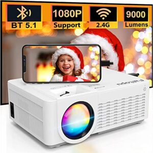 projector with wifi and bluetooth 5.1, 2023 upgraded 9000 lux 1080p full hd supported, portable outdoor projector mini projector compatible with smartphone hdmi usb av aux vga