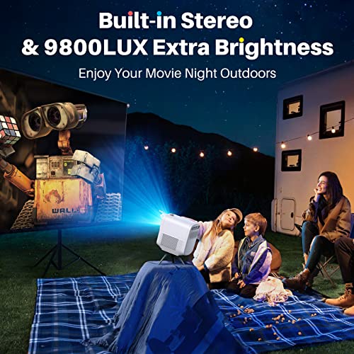 Liene Native 1080P Projector Outdoor/Indoor Smart Mini Projector, 400 ANSI 9500 Lumen 4K Supported, Mini Projector with 360 Degree Surround Sound, Dust-Proof, Compatible with TV Stick, iOS, Android