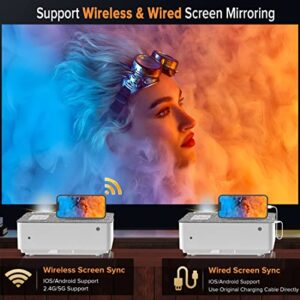 Native 1080P Projector 5G WiFi and Bluetooth, FANGOR 350 ANSI Outdoor Projector 4K Support, Home Movie Projector Compatible with TV, PC, HDMI, USB, VGA, iOS/Android[120''Screen Included]