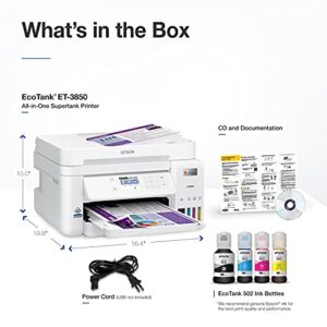 Epson EcoTank ET-3850 Wireless Color All-in-One Cartridge-Free Supertank Printer with Scanner, Copier, ADF and Ethernet – The Perfect Printer Home Office