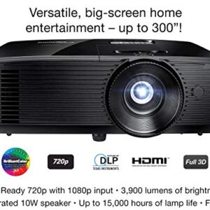 Optoma H190X Affordable Home & Outdoor Movie Projector | HD Ready 720p + 1080p Support | Bright 3900 Lumens for Lights-on Viewing | 3D-Compatible | Speaker Built in