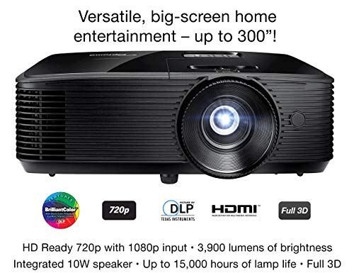 Optoma H190X Affordable Home & Outdoor Movie Projector | HD Ready 720p + 1080p Support | Bright 3900 Lumens for Lights-on Viewing | 3D-Compatible | Speaker Built in