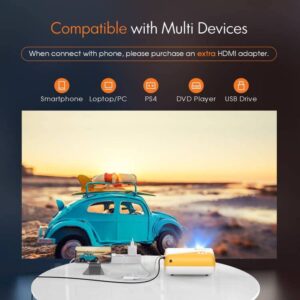 Mini Projector, AuKing 2023 Upgraded 1080P Supported Outdoor Projector, Kids Gift, Movie Projector for Outdoor Use, 50% Zoom, Compatible with HDMI, USB, Laptop, iOS, Android Phone and TV Box