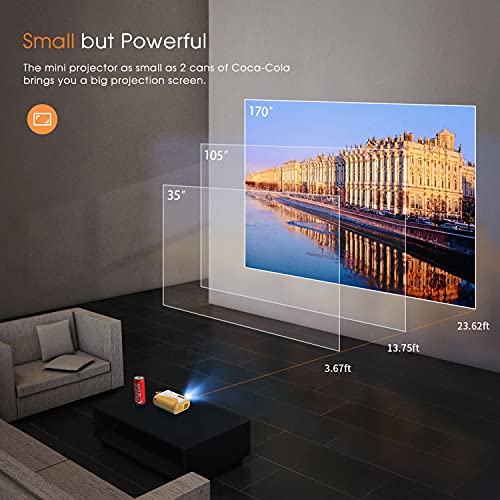 Mini Projector, AuKing 2023 Upgraded 1080P Supported Outdoor Projector, Kids Gift, Movie Projector for Outdoor Use, 50% Zoom, Compatible with HDMI, USB, Laptop, iOS, Android Phone and TV Box