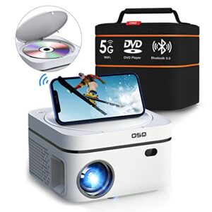 5G WiFi Projector Built in DVD Player with Bluetooth - OSQ Mini Portable DVD Projector 1080P Support, Outdoor Movie Projector with Carry Bag, Compatible with TV/HDMI/USB/iOS/Android
