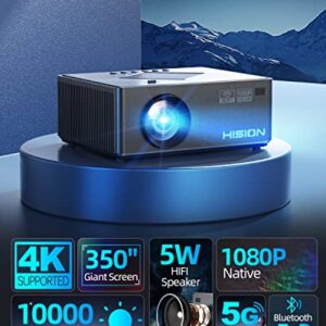 Movie Projector, HISION 5G WiFi Bluetooth Projector Native 1080P Projector 4K Support Oudoor Mini Projector for iPhone Home LED TV Projector Compatible with TV Stick Laptop Tablet PC HDMI USB TF DVD