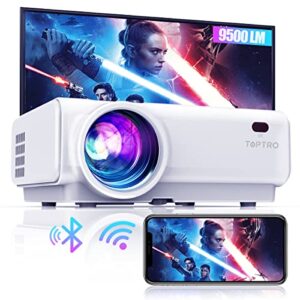 toptro wifi bluetooth projector 9500lumen support 1080p home video projector mini portable movie projector, 200″ display & zoom 50%, built-in hifi speaker for tv stick/phone/laptop/ps4/pc/usb/vga/hdmi