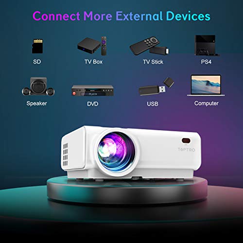 TOPTRO WiFi Bluetooth Projector 9500Lumen Support 1080P Home Video Projector Mini Portable Movie Projector, 200" Display & Zoom 50%, Built-in HiFi Speaker for TV Stick/Phone/Laptop/PS4/PC/USB/VGA/HDMI