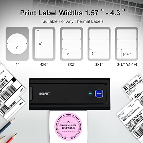 beeprt Bluetooth Shipping Label Printer - 4x6 Wireless Label Printer for Shipping Packages, Thermal Label Printer Compatible with Shopify Ebey Amazon Etsy FedEx UPS USPS Small Business Home 72pcs/min