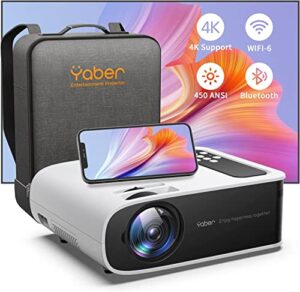 projector wifi 6 bluetooth,450 ansi support 4k full 1080p 2023 upgraded yaber pro v8 portable movie projector,4p/4d keystone correction 300″&zoom home outdoor projector for tv stick, android, ios, ps5