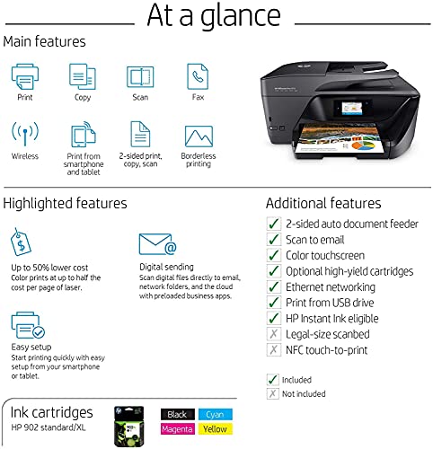 HP OfficeJet Pro 6978 All-in-One Wireless Printer, Copier, Scanner, Fax, Duplex 2-Sided Printing, Instant Ink, Compatible with Alexa, with XPI USB Printer Cable