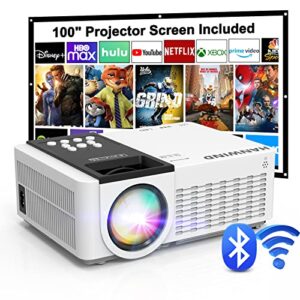 mini projector with 5g wifi and bluetooth – 8500lumen 1080p hd supported outdoor projector and screen packages, portable movie video projectors compatible with tv stick, ps5, ios & android phone, hdmi