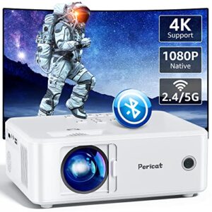 projector with wifi and bluetooth, 5g wifi native 1080p movie projector, 9800l 4k supported portable outdoor projector, pericat home theater projector compatible with tv stick, phone, laptop