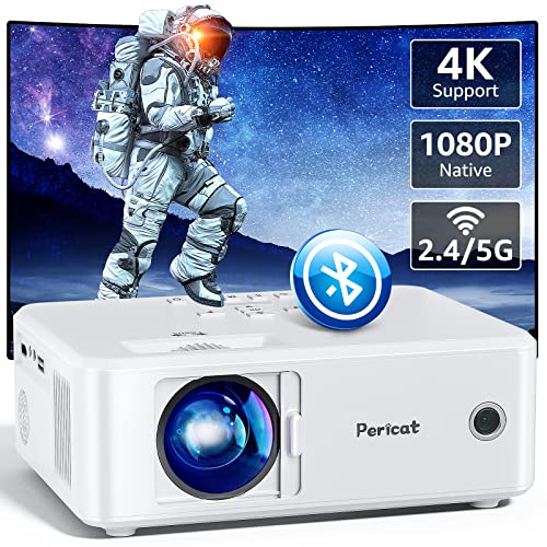 Projector with WiFi and Bluetooth, 5G WiFi Native 1080P Movie Projector, 9800L 4K Supported Portable Outdoor Projector, Pericat Home Theater Projector Compatible with TV Stick, Phone, Laptop