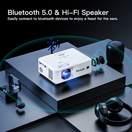 Projector with WiFi and Bluetooth, 5G WiFi Native 1080P Movie Projector, 9800L 4K Supported Portable Outdoor Projector, Pericat Home Theater Projector Compatible with TV Stick, Phone, Laptop