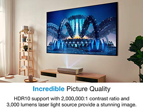 Optoma CinemaX P2 White Smart 4K UHD Laser Projector for Home Theater | 3000 Lumens Superior Image with Laser & 6-Segment Color Wheel | Ultra-Short Throw | Built-in Soundbar | Works w/ Alexa & Google