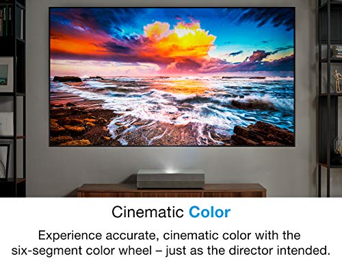 Optoma CinemaX P2 White Smart 4K UHD Laser Projector for Home Theater | 3000 Lumens Superior Image with Laser & 6-Segment Color Wheel | Ultra-Short Throw | Built-in Soundbar | Works w/ Alexa & Google