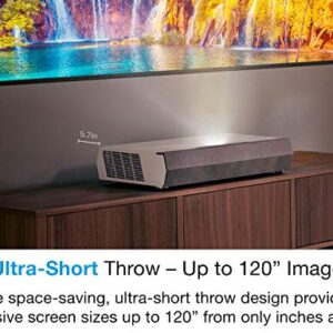 Optoma CinemaX P2 White Smart 4K UHD Laser Projector for Home Theater | 3000 Lumens Superior Image with Laser & 6-Segment Color Wheel | Ultra-Short Throw | Built-in Soundbar | Works w/ Alexa & Google