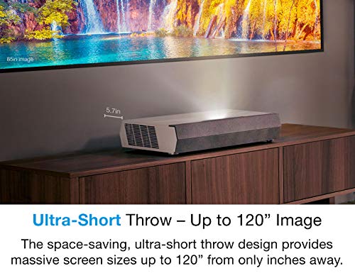 Optoma CinemaX P2 White Smart 4K UHD Laser Projector for Home Theater | 3000 Lumens Superior Image with Laser & 6-Segment Color Wheel | Ultra-Short Throw | Built-in Soundbar | Works w/ Alexa & Google