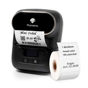 phomemo m110 label makers – portable bluetooth thermal label maker printer for barcode, clothing, jewelry, retail, mailing, compatible with android & ios system, with 1pack 40×30mm label, black