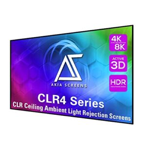 akia screens clr and alr projector screen 123 inch 16:9 ceiling light rejecting and ambient light rejecting projection screen for ust projection, edge free fixed frame screen ak-nb123h-clr4
