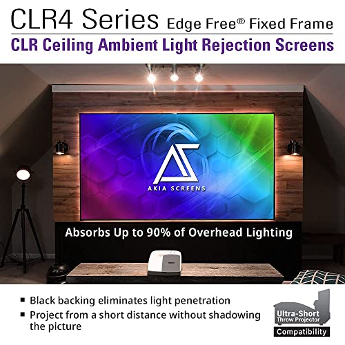 Akia Screens CLR and ALR Projector Screen 123 inch 16:9 Ceiling Light Rejecting and Ambient Light Rejecting Projection Screen for UST Projection, Edge Free Fixed Frame Screen AK-NB123H-CLR4