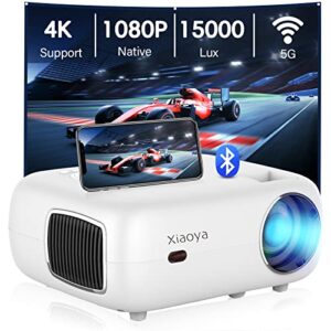 5g wifi bluetooth projector 4k supported, xiaoya full hd 15000l mini portable projector, 300″ display 4p/4d keystone zoom 50% office outdoor home theater projector compatible w/ios/android/win/tv/ps5