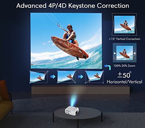 5G WiFi Bluetooth Projector 4K Supported, Xiaoya Full HD 15000L Mini Portable Projector, 300" Display 4P/4D Keystone Zoom 50% Office Outdoor Home Theater Projector Compatible w/iOS/Android/Win/TV/PS5