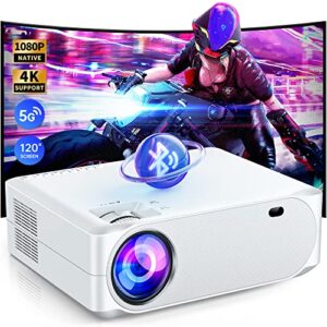 4k projector with 5g wifi and bluetooth, acrojoy 480 ansi 15000l native 1080p projector 4k support, portable mini projector with 120” screen for outdoor movie home compatible w/hdmi/usb/tv stick/ps5