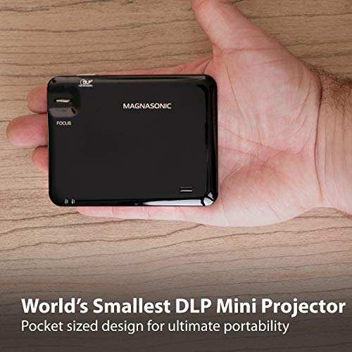 Magnasonic LED Pocket Pico Video Projector, HDMI, Rechargeable Battery, Built-in Speaker, DLP, 60 inch Hi-Resolution Display for Streaming Movies, Presentations, Smartphones, Tablets, Laptops (PP60)