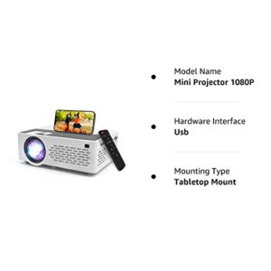 Aokang Projector, Mini Projector 1080P Full HD Supported, Portable Outdoor Movie Projector Compatible with Smartphone,TV Stick, PS4 & X-Box, PC, Smartphone/Tablet, USB TF, White.