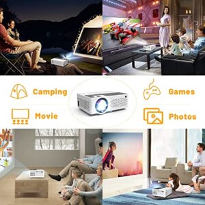 Aokang Projector, Mini Projector 1080P Full HD Supported, Portable Outdoor Movie Projector Compatible with Smartphone,TV Stick, PS4 & X-Box, PC, Smartphone/Tablet, USB TF, White.