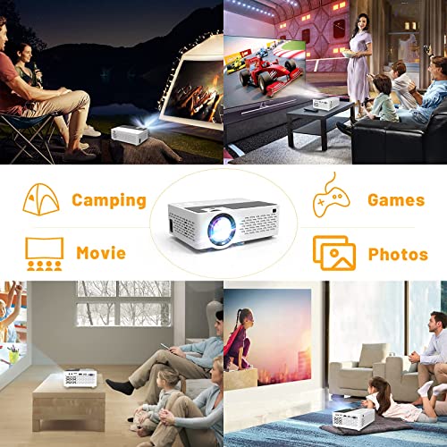 Aokang Projector, Mini Projector 1080P Full HD Supported, Portable Outdoor Movie Projector Compatible with Smartphone,TV Stick, PS4 & X-Box, PC, Smartphone/Tablet, USB TF, White.