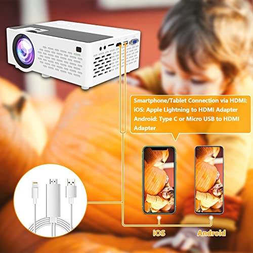 Aokang Projector, Mini Projector 1080P Full HD Supported, Portable Outdoor Movie Projector Compatible with Smartphone,TV Stick, PS4 & X-Box, PC, Smartphone/Tablet, USB TF, White.