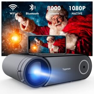 Native 1080P 5G WiFi Bluetooth Projector, Toperson 8500LM 300" Big Screen Wireless Home Movie Theater Projector for Outdoor Night Camping, 4K Video Projector for iPhone Android Phone/TV Stick/HDMI/USB