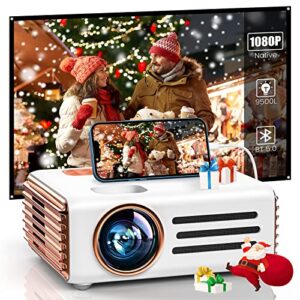 wifi bluetooth native 1080p projector[projector screen included], 9500l full hd outdoor movie projector, full-sealed optical engine, portable projector compatible with ios/android/ps4/tv stick/hdmi