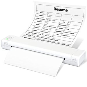 odaro m08f portable wireless letter printer for travel, bluetooth thermal inkless small printer, support 8.5″ x 11″ letter size thermal paper, work with laptop phone and pad – white