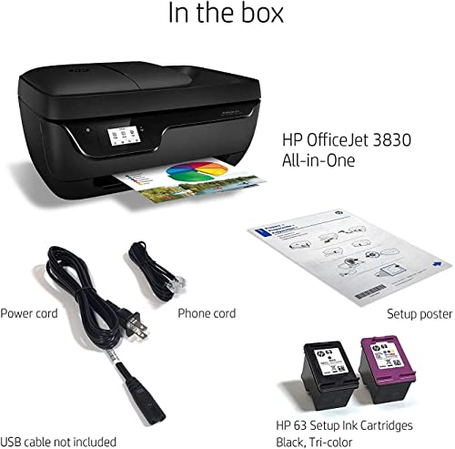 HP OfficeJet 3830 All-in-One Wireless Printer/Copier/Scanner/Fax, Instant Ink, Compatible with Alexa with XPI USB Printer Cable
