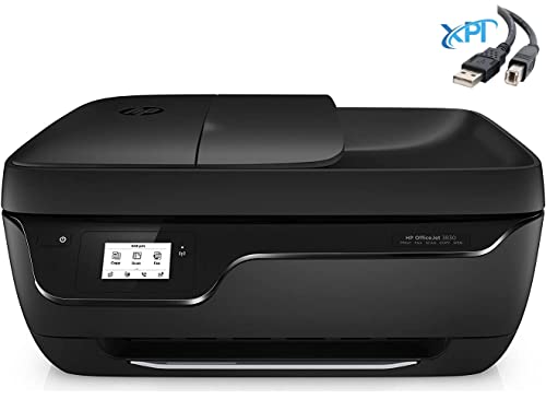 HP OfficeJet 3830 All-in-One Wireless Printer/Copier/Scanner/Fax, Instant Ink, Compatible with Alexa with XPI USB Printer Cable