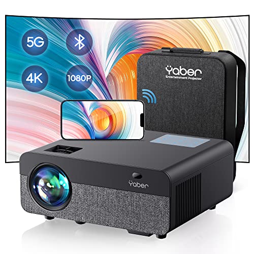 YABER 5G WiFi Bluetooth Projector, 15000LM 460 ANSI Native 1080P Projector 4K Support, Outdoor Movie Projector with Screen, Max 500" 4P/4D Keystone 50% Zoom Full Sealed Optical 4K Projector (Black)