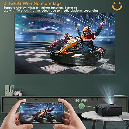 YABER 5G WiFi Bluetooth Projector, 15000LM 460 ANSI Native 1080P Projector 4K Support, Outdoor Movie Projector with Screen, Max 500" 4P/4D Keystone 50% Zoom Full Sealed Optical 4K Projector (Black)