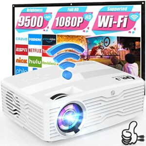 dr.j professional native 1080p 5g wifi projector, 9500 lumens 300” display outdoor projector, 350 ansi, 4k supported, home projector for ios/android/tv stick