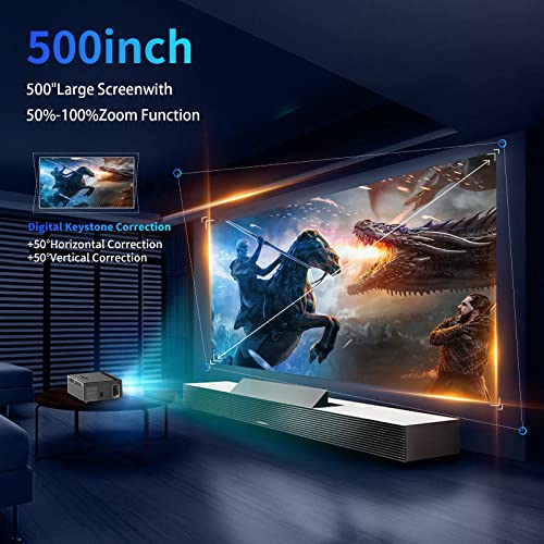 Outdoor Projector with Wifi and Bluetooth.XINDA 980ANSI Home Movie Projector 4K Support Full-Sealed Engine,Software Updated,Native 1080P,4D/4P Keystone,500"Display,Wireless Caste/HDMI/USB/TV Stick/PPT