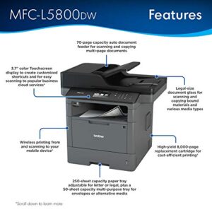 Brother Monochrome Laser Printer, Multifunction Printer, All-in-One Printer, MFC-L5800DW, Wireless Networking, Mobile Printing & Scanning, Duplex Printing, Amazon Dash Replenishment Ready