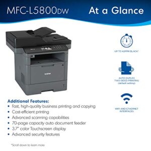 Brother Monochrome Laser Printer, Multifunction Printer, All-in-One Printer, MFC-L5800DW, Wireless Networking, Mobile Printing & Scanning, Duplex Printing, Amazon Dash Replenishment Ready