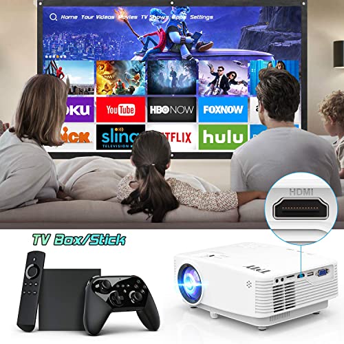 TMY Mini WiFi Projector 8500 Lumen, 1080P FHD Supported Portable Outdoor Movie Projector Synchronize Smartphone Screen, Compatible with iOS/Android/PC/TV Stick, HDMI USB AV TF, Indoor & Outdoor Use