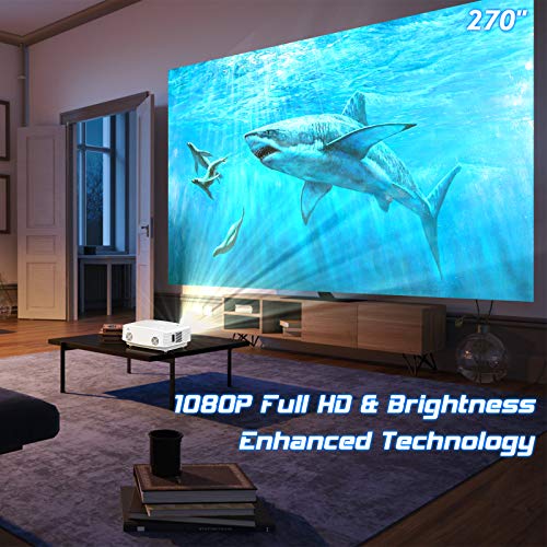 TMY Mini WiFi Projector 8500 Lumen, 1080P FHD Supported Portable Outdoor Movie Projector Synchronize Smartphone Screen, Compatible with iOS/Android/PC/TV Stick, HDMI USB AV TF, Indoor & Outdoor Use